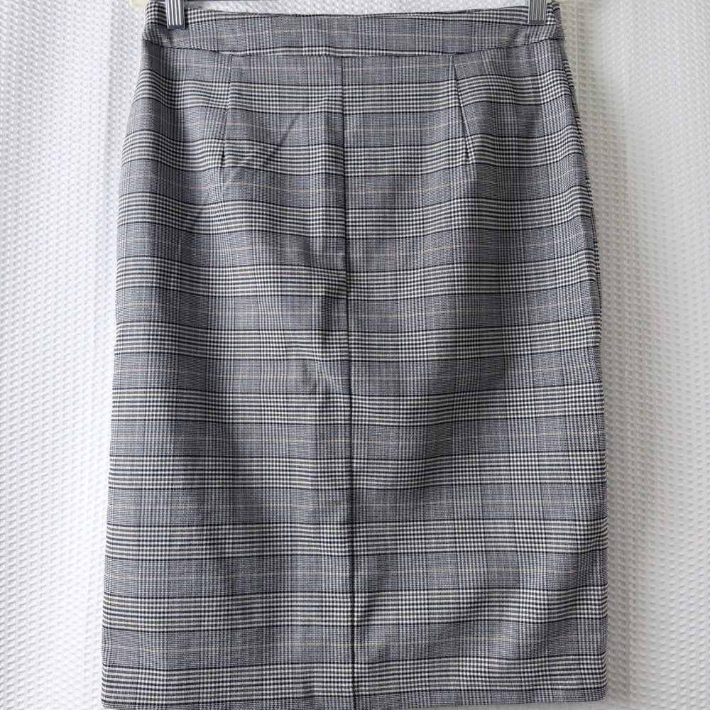 SOHO Apparel Ltd Skirt Womens Medium Gray Plaid Snap Button Midi Pencil Skirt - Picture 10 of 10